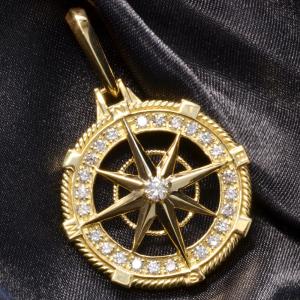 ペンダントトップ メンズ K18 18K 18金 ダイヤモンド 方位磁針