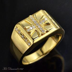 メンズリング 18金 指輪 メンズ K18 ゴールド ダイヤモンド クロス 十字架 印台 幅広 男性 日本製 鑑別書付き 人気 おすすめ 太め｜accessorymart