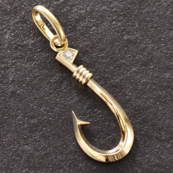 ペンダントトップ メンズ 18金 K18 ダイヤモンド フィッシュフック 釣り針 ネックレストップ ...