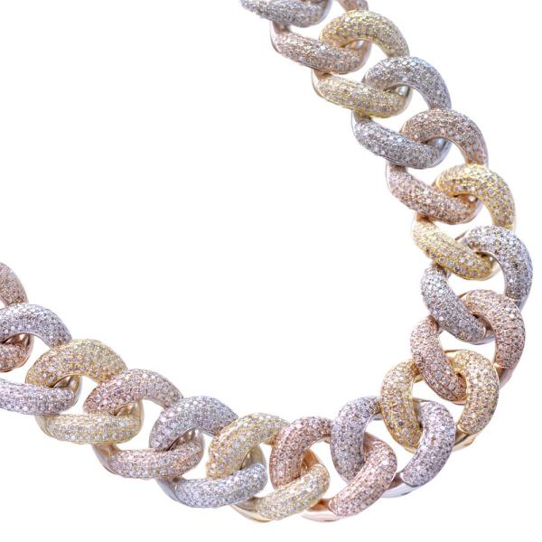 喜平 ネックレス K18 ダイヤモンド 33カラット マイアミキューバンネックレス メンズ 18金 ...