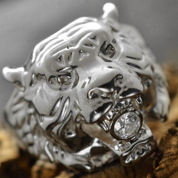 指輪 メンズリング プラチナ Pt900 ダイヤモンド メンズ リング 男性 タイガー 虎 中央宝石...