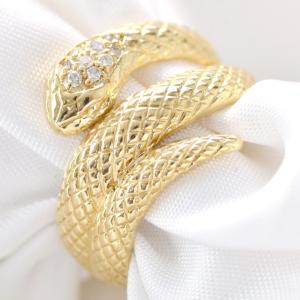 指輪 メンズリング 18金 K18 ダイヤモンド スネーク メンズ リング 蛇 イエローゴールド 幅広 日本製 鑑別書付き