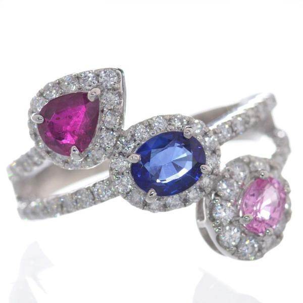 指輪 レディース リング プラチナ パパラチアサファイア ルビー サファイア ダイヤモンド Pt95...