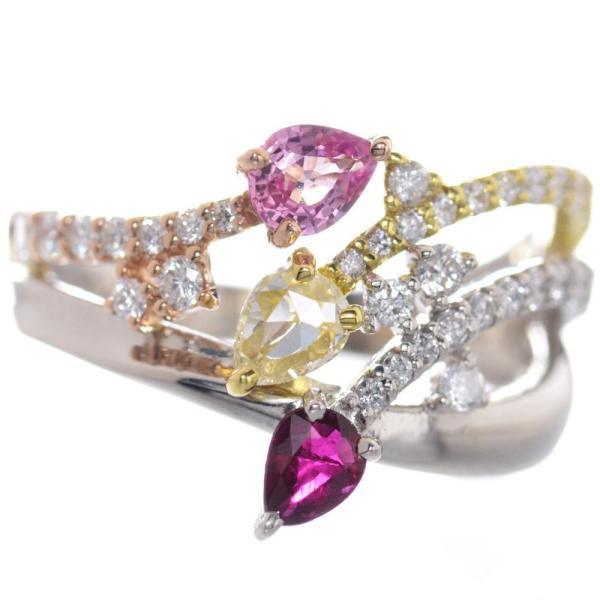 指輪 レディース プラチナ 18金 K18 ゴールド 非加熱 ルビー パパラチアサファイア ダイヤモ...