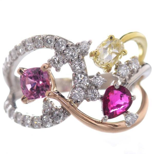 指輪 レディース プラチナ 18金 K18 ゴールド 非加熱 ルビー パパラチアサファイア ダイヤモ...