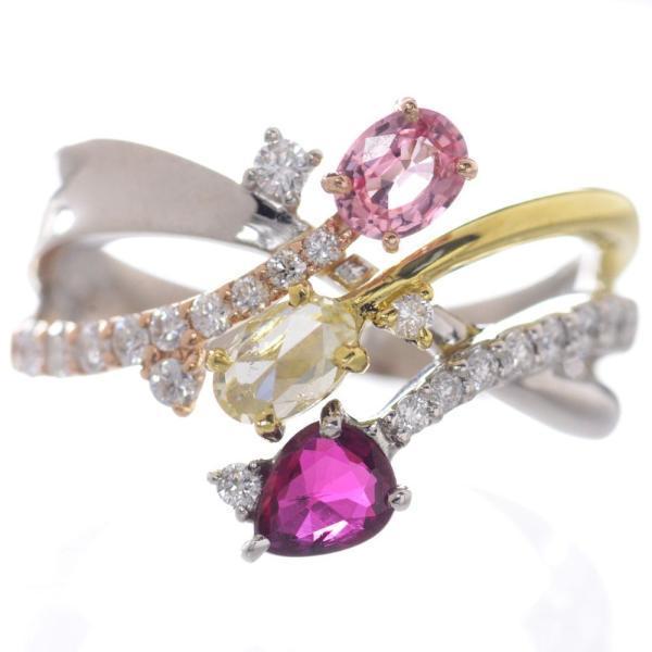 指輪 レディース プラチナ 18金 K18 ゴールド 非加熱 ルビー パパラチアサファイア ダイヤモ...