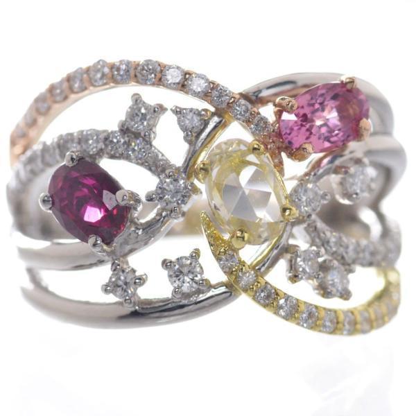 指輪 レディース プラチナ 18金 K18 ゴールド 非加熱 ルビー パパラチアサファイア ダイヤモ...