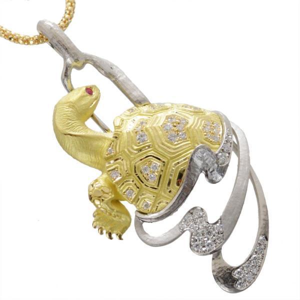 ネックレス メンズ K18 18金 プラチナ Pt900 ダイヤモンド ルビー メンズネックレス 亀...