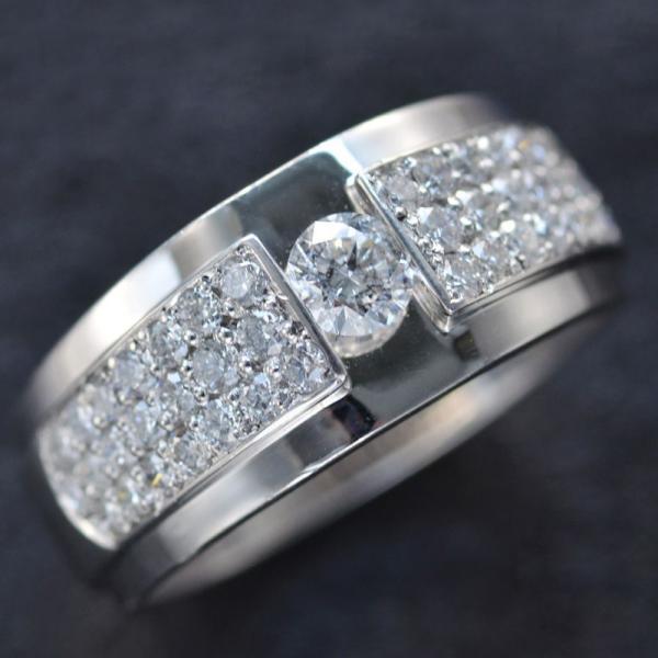 メンズリング 指輪 プラチナ ダイヤモンド 一粒 リング 幅広 日本製