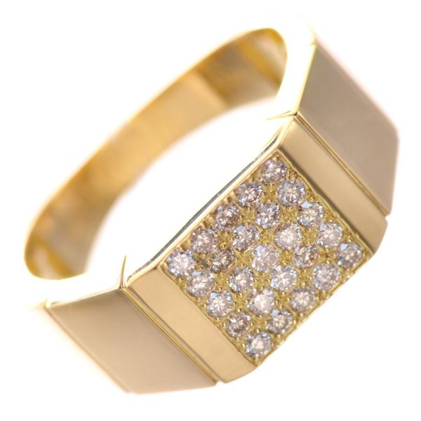 指輪 メンズリング 18金 K18 18k ダイヤモンド パヴェ 印台 シグネットリング イエローゴ...