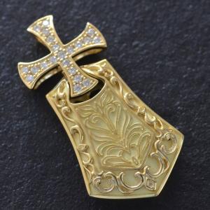 ペンダントトップ メンズ 18金 k18 18k ゴールド ダイヤモンド クロス 盾 男性 ネックレストップ ペンダントヘッド 爆買