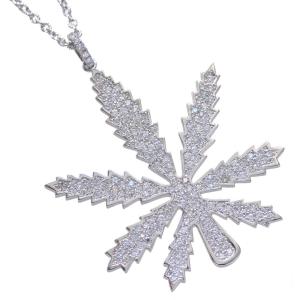 ネックレス メンズ プラチナ ダイヤモンド ガンジャ マリファナ 大麻 メンズペンダント 50cm テクスチャアズキチェーン 爆買