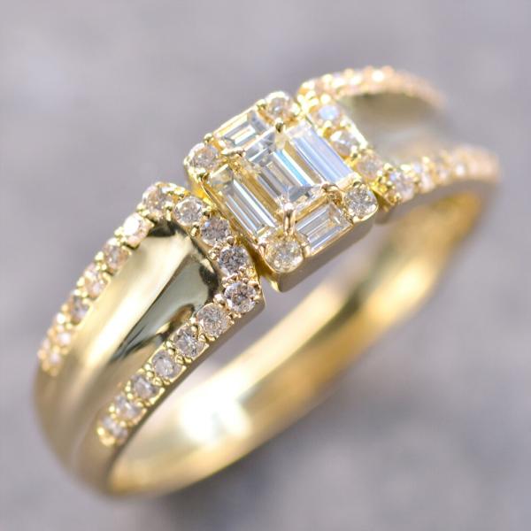 指輪 メンズリング K18 18k 18金 バゲットカット ダイヤモンド メンズリング ゴールド 刻...