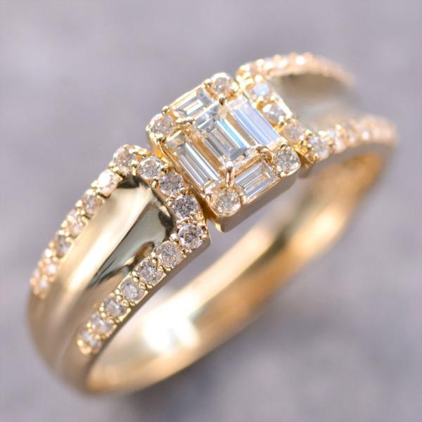 指輪 メンズリング K18 18kPG 18金 バゲットカット ダイヤモンド メンズリング ピンクゴ...