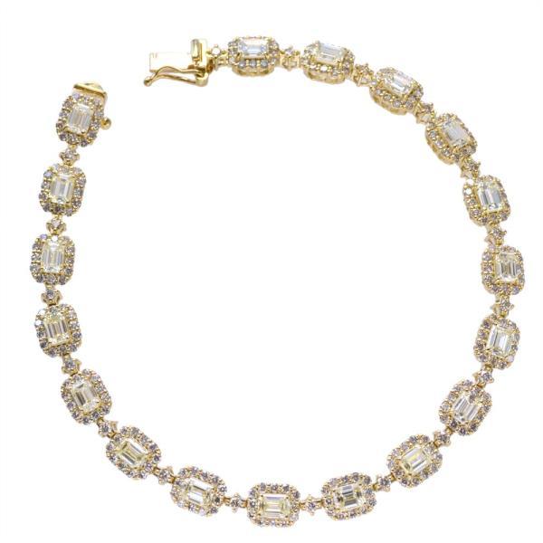 ブレスレット メンズ K18 ダイヤモンド 6.80カラット 18金 18k エメラルドカット イエ...