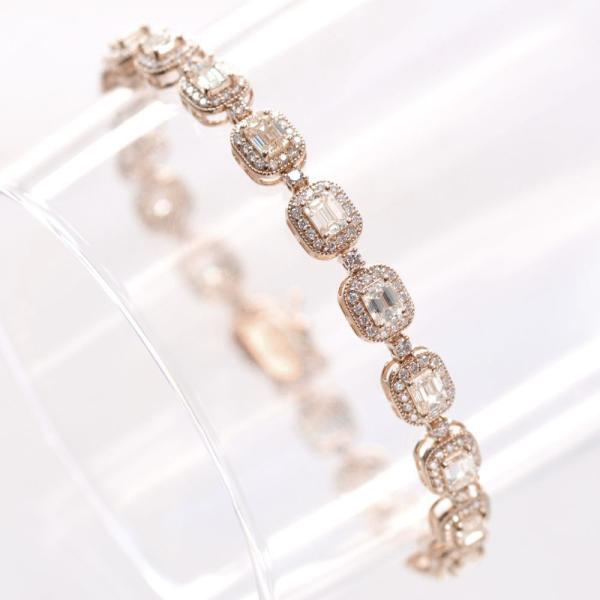 ブレスレット メンズ K18PG ダイヤモンド 6.15カラット 18金 18k エメラルドカット ...