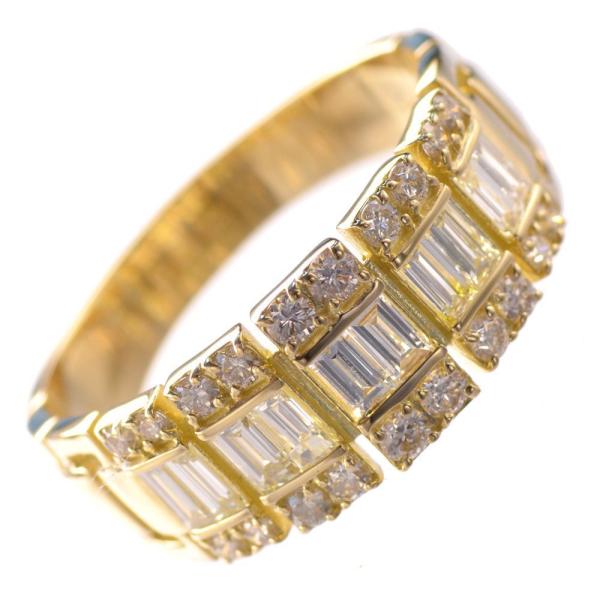 指輪 メンズリング K18 18k 18金 バゲットカット ダイヤモンド メンズリング イエローゴー...