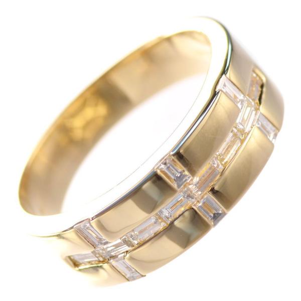 指輪 メンズリング K18 18k 18金 バゲットカット ダイヤモンド メンズリング イエローゴー...