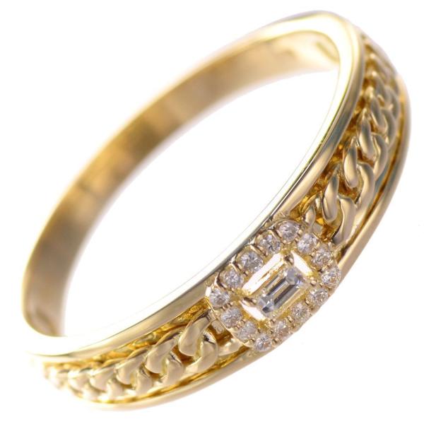 指輪 メンズリング K18 18k 18金 バゲットカット ダイヤモンド イエローゴールド 喜平 細...