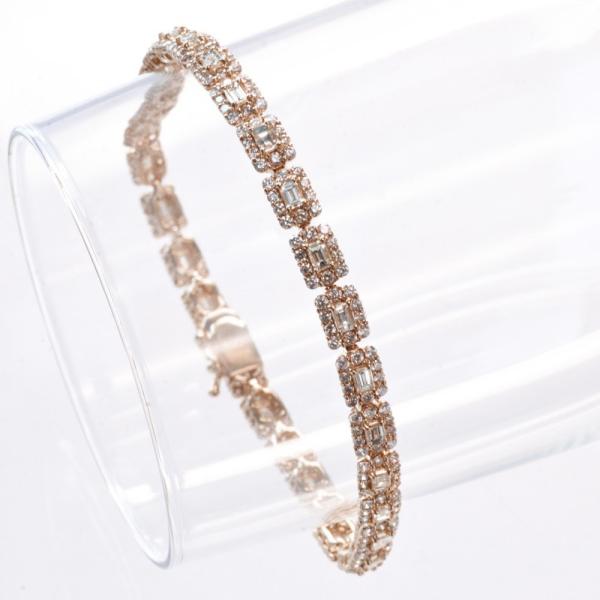 ブレスレット メンズ 18金 18k K18PG バゲットカット ダイヤモンド 5カラットピンクゴー...