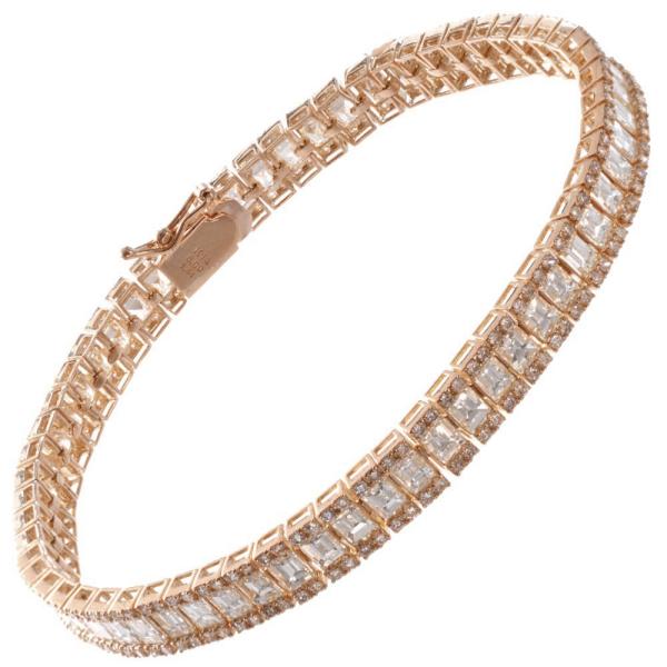 ブレスレット メンズ 18金 18k K18PG バゲットカット ダイヤモンド 7カラットピンクゴー...