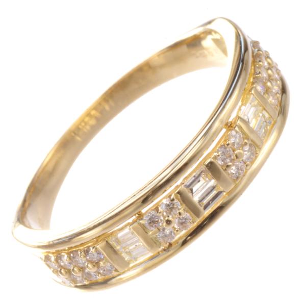 指輪 メンズリング K18 18K 18金 バゲットカット ダイヤモンド イエローゴールド リング ...