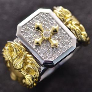 18金 印台 リング K18 18k Pt900 コンビ メンズリング 指輪 地金 印台