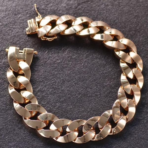 K18PG 喜平 ブレスレット メンズ 18金 ピンクゴールド 18cm 幅広ブレスレット 名入れ ...