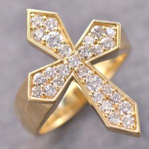 指輪 メンズリング K18 18金 ダイヤモンド 1.0カラット メンズ クロスリング ゴールド 十字架 大サイズ 刻印入り 鑑別書付き