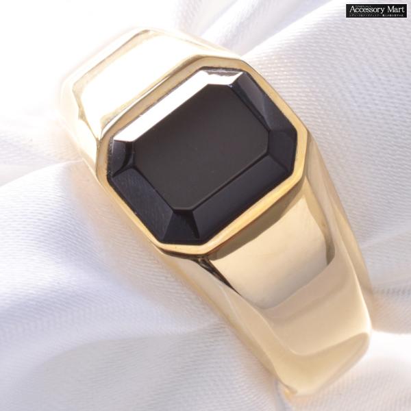 指輪 メンズリング 18金 K18 オニキス イエローゴールド 18K 印台 シグネットリング 男性...