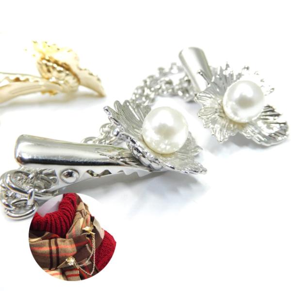 ストールクリップ カーディガン マフラー スカーフ 留め 薄い生地対応 リーフ