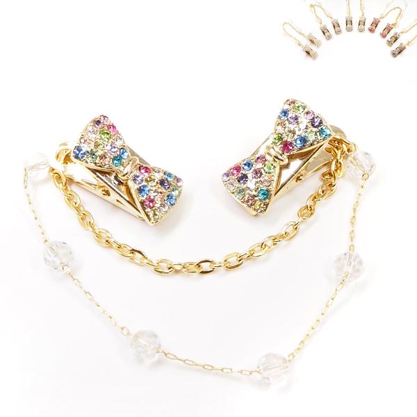 ストールクリップ カーディガンクリップ マフラー留め ずれ防止 ビジュー調 リボンモチーフ 厚手の生...