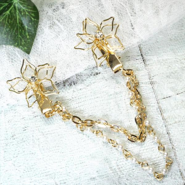 ストールクリップ カーディガンクリップ フラワー 立体 ワイヤー曲げ加工 花 マフラークリップ