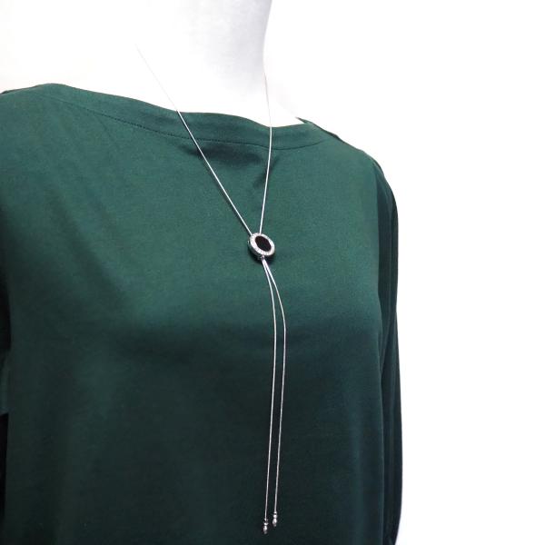 ネックレス ラリエット レディース Y字 ループタイ  オニキス風 ミラーボール風 チャームが上下ス...