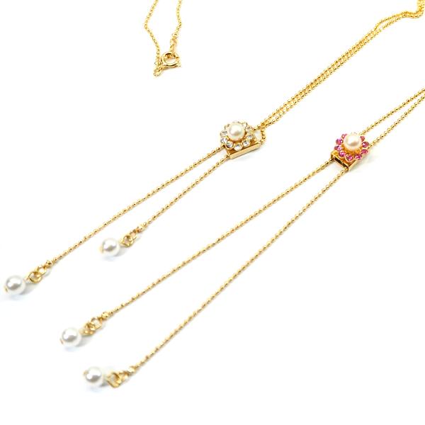 ネックレス ラリエット Y字 ロングネックレス ループタイ パール フラワー 花