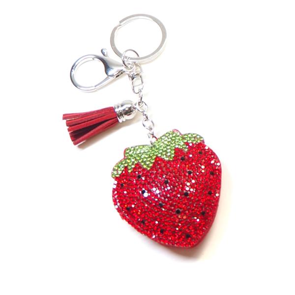 バックチャーム キーホルダー フルーツ イチゴ キラキラジュエリー調