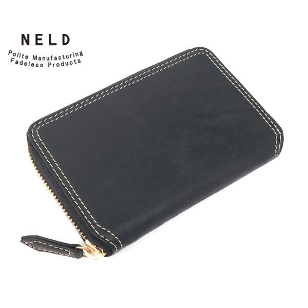 ネルド レザーラウンドミドルサイズ財布/ブラック メンズ プエブロ an150 NELD