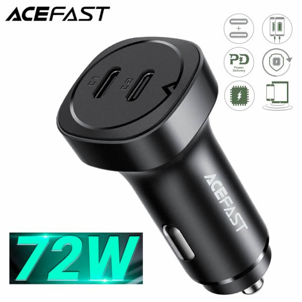 ACEFAST B2 72W デュアル USB-C メタル カーチャージャー PD 急速充電 シガー...