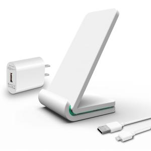 【USB充電器セット】Qi ワイヤレス充電器 スタンド型(白) 第3世代 置くだけ充電 qi充電器 ワイヤレス充電 ACアダプタ付 急速 Quick Char