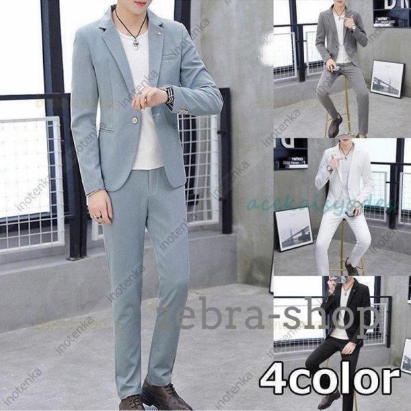 カジュアルスーツ メンズ セットアップ サマースーツ 無地 サマージャケット テーラード 長袖 スキ...