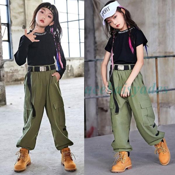 キッズ ダンス衣装 ヒップホップ セットアップ トップス ダンスパンツ ミリタリー ズボン 子供服 ...