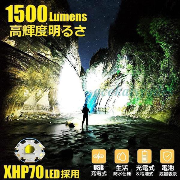 懐中電灯 XHP70 強力 防水 USB充電式 電池式 LCD残量表示 ズーム機能 5モード調光 T...