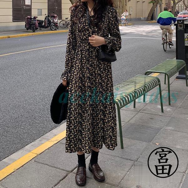 ワンピース レディース きれいめ ミモレ丈 おしゃれ 花柄 美シルエット 40代 50代 春 秋 冬...