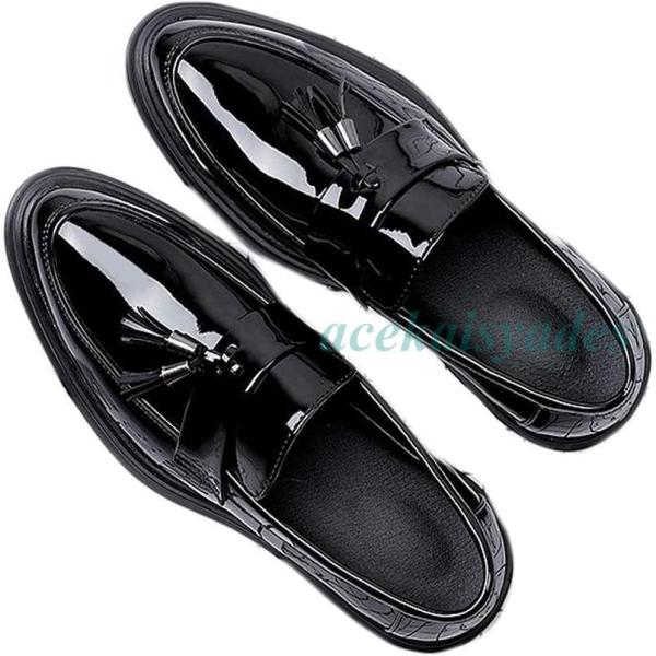 革靴 メンズ タッセルローファー スリッポン ビジネスシューズ 紳士靴 おしゃれ エナメル 滑り止め...