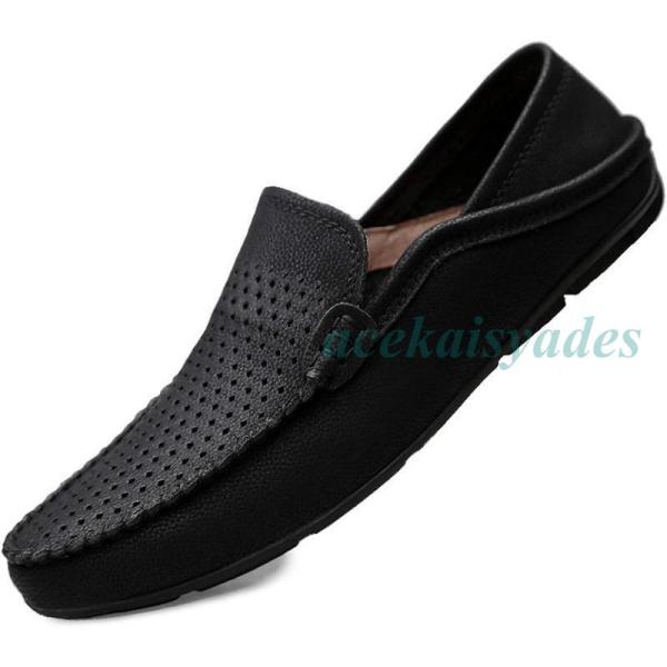 メンズ ローファー メッシュシューズ 軽量 本革 革靴 スリッポン モカシン スリップオン 素足 ２...