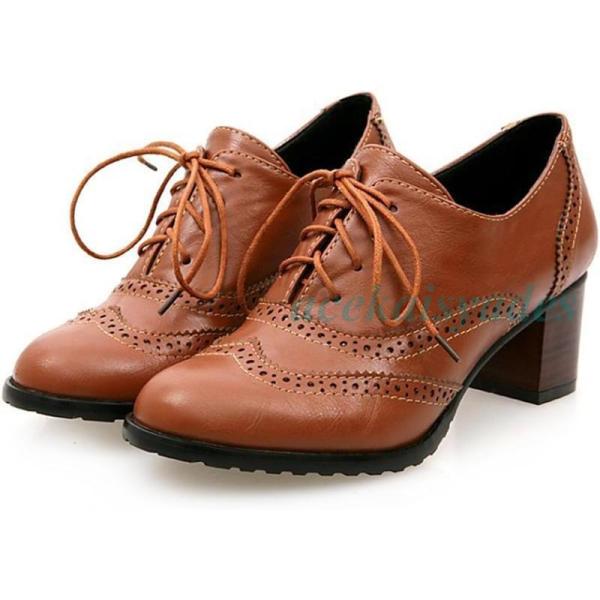 レディース オックスフォード ブーティー ヒール レースアップシューズ ウイングチップ おじ靴 美脚