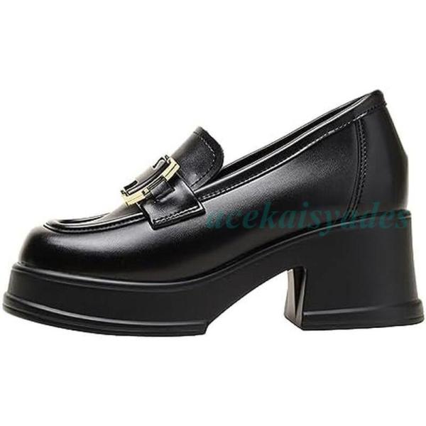 8cmヒールアップ ローファー レディース 厚底 パンプス 歩きやすい 通勤 通学 エナメル ヒール...