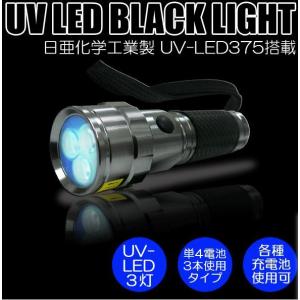 日本製UV-LED高性能高品質搭載 PW-UV343H-02 UV LED BLACK LIGHTブラックライト 3灯パワータイプ 製品検査 鑑定 偽造防止 ほこり汚れチェック｜acetech