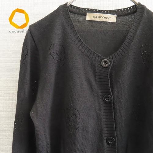 シーバイクロエ SEEBYCHLOE カーディガン ニット スカル柄 ロゴボタン ブラック系 w75...