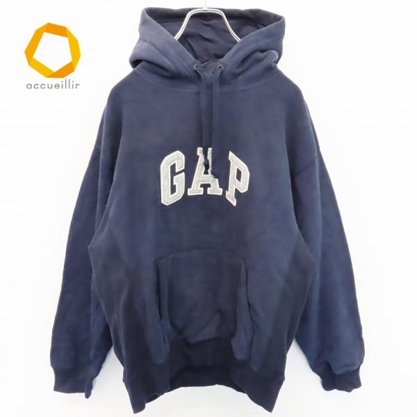 GAP ギャップ ロゴ フーディー パーカー リバースウィーブ ネイビー a811498